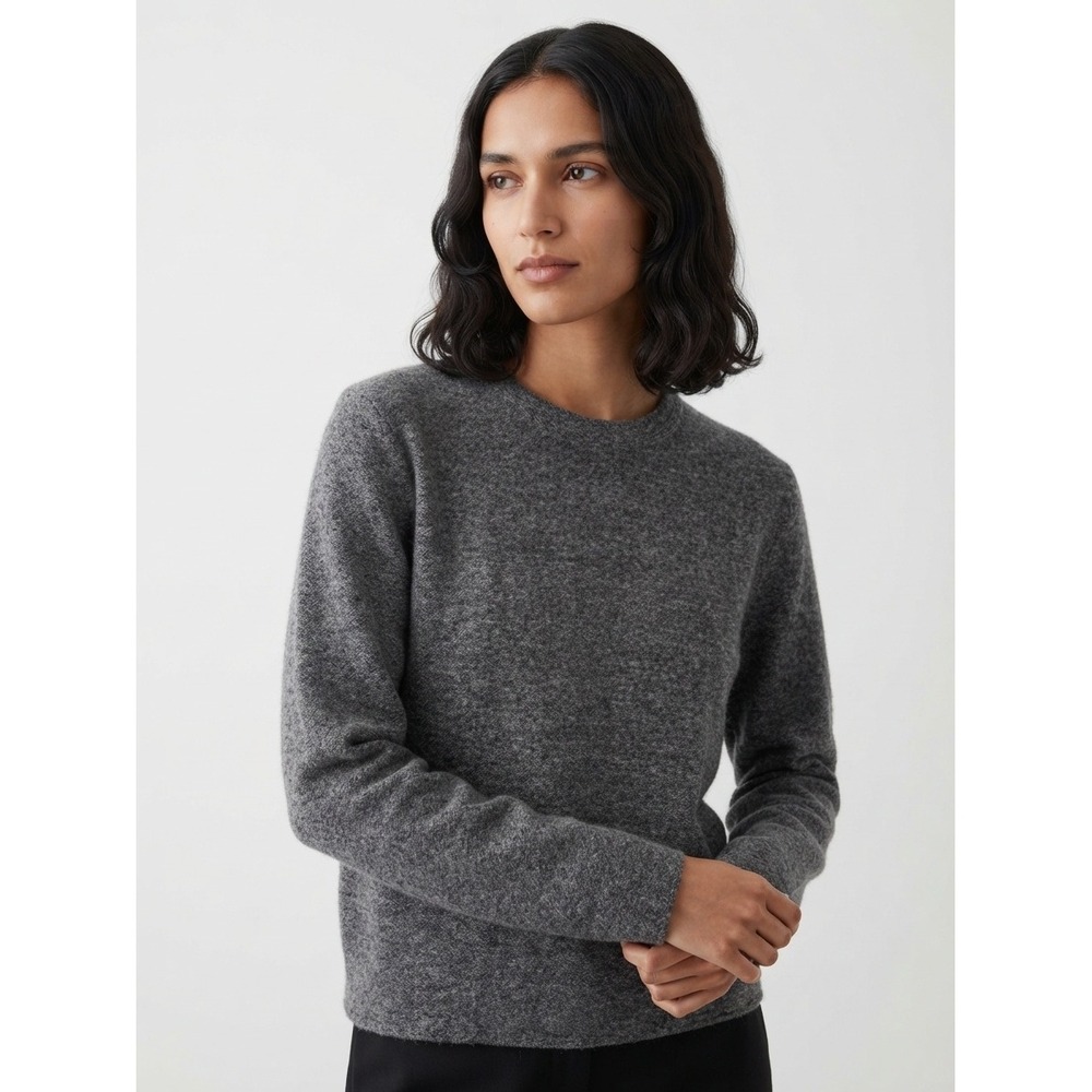 COS Boiled Wool Crewneck Sweater Pullover Long Sleeve Heathered Gray Large